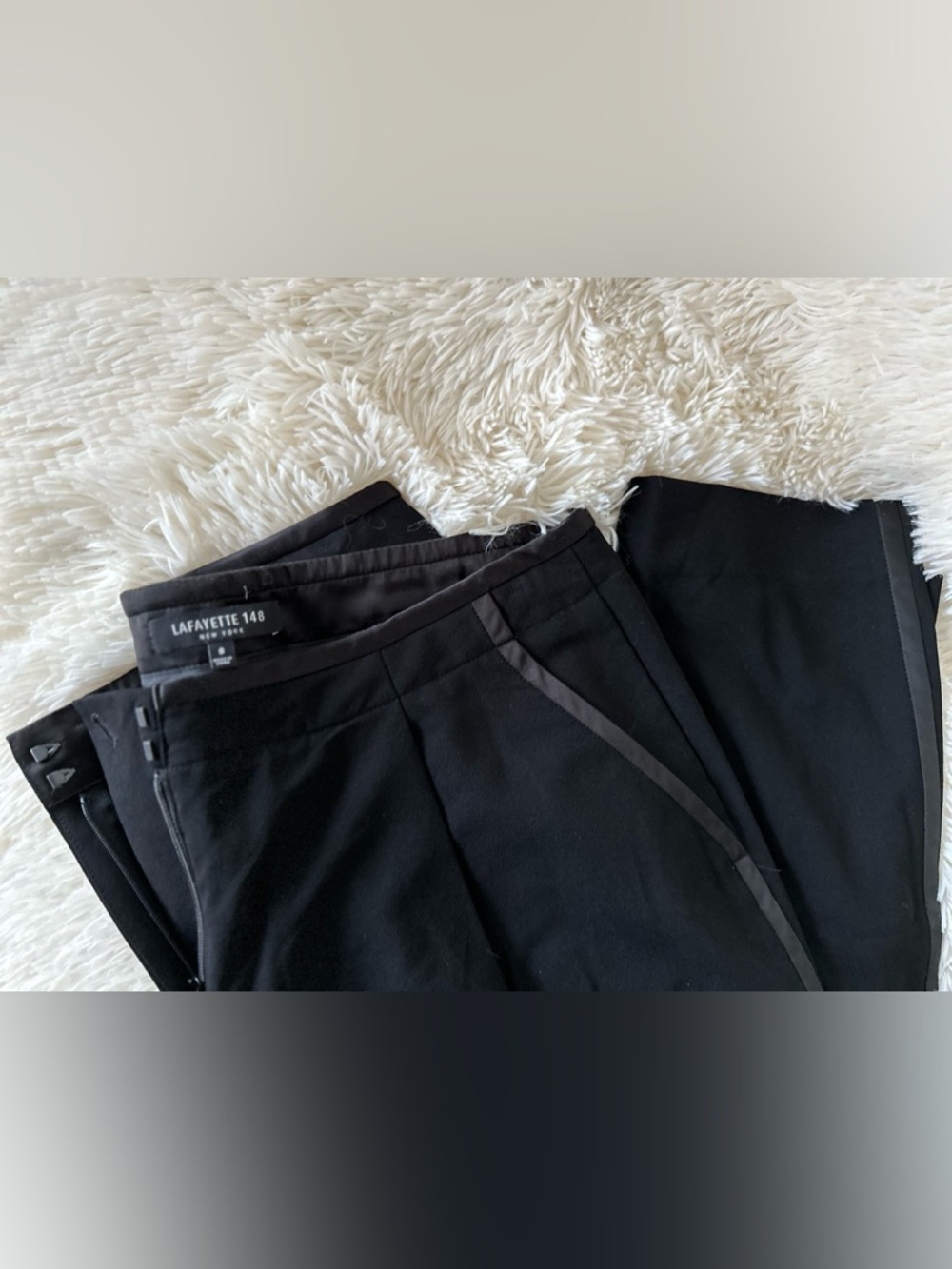 Lafayette 148 New York Black Tuxedo Trousers with Subtle Satin Trimming